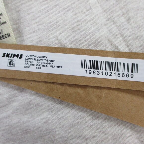 SKIMS Cotton Jersey Long Sleeve T Shirt Womens 2XS XXS Oatmeal Heather NEW NWT - Picture 6 of 8